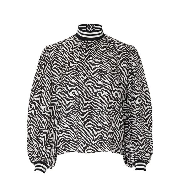 HUNTER BELL Tops - Hunter Bell Silk Zebra‎ Print Sydney Mock Neck Long Sleeve Blouse Size Small